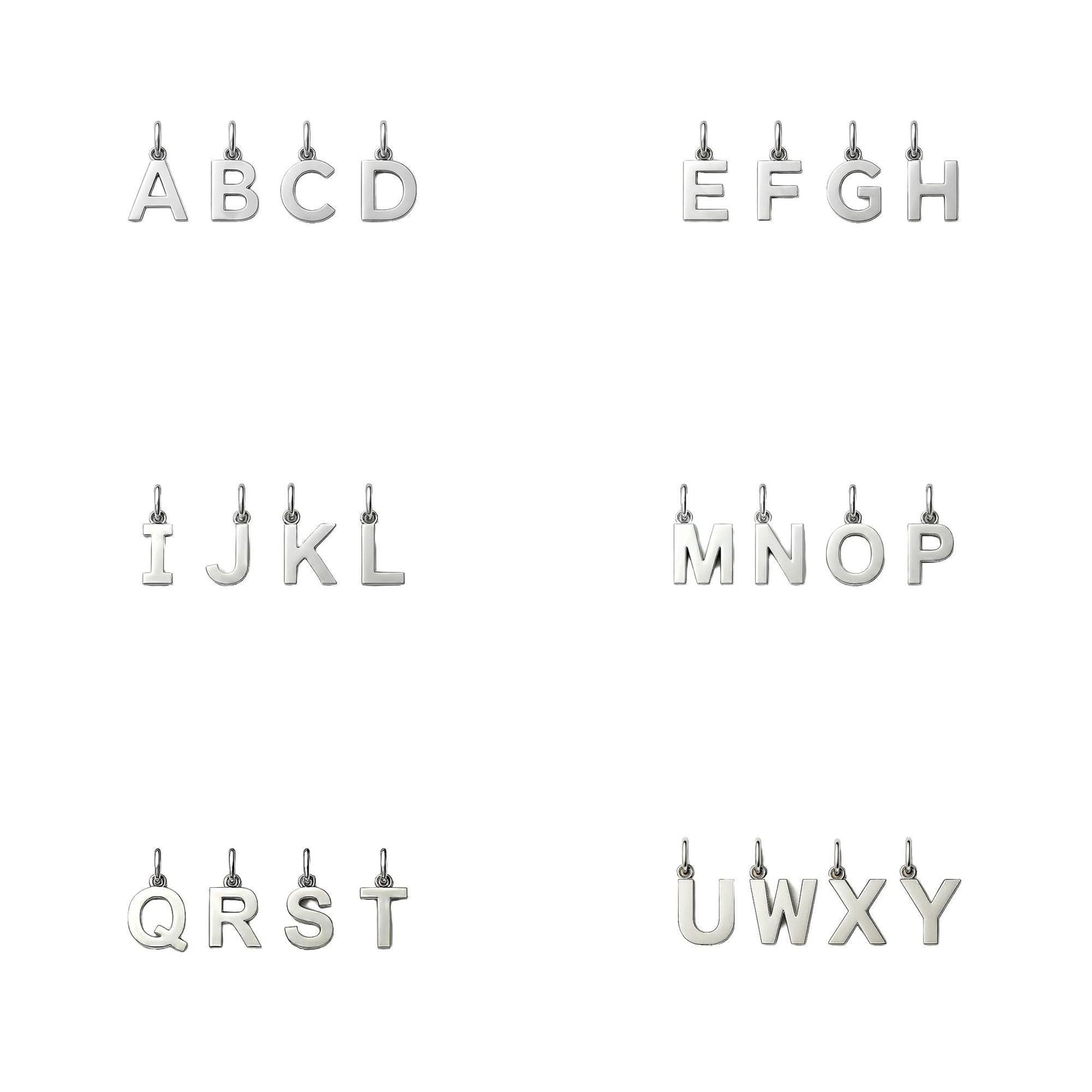 Selection of made-to-order PT950 platinum initial pendant letters