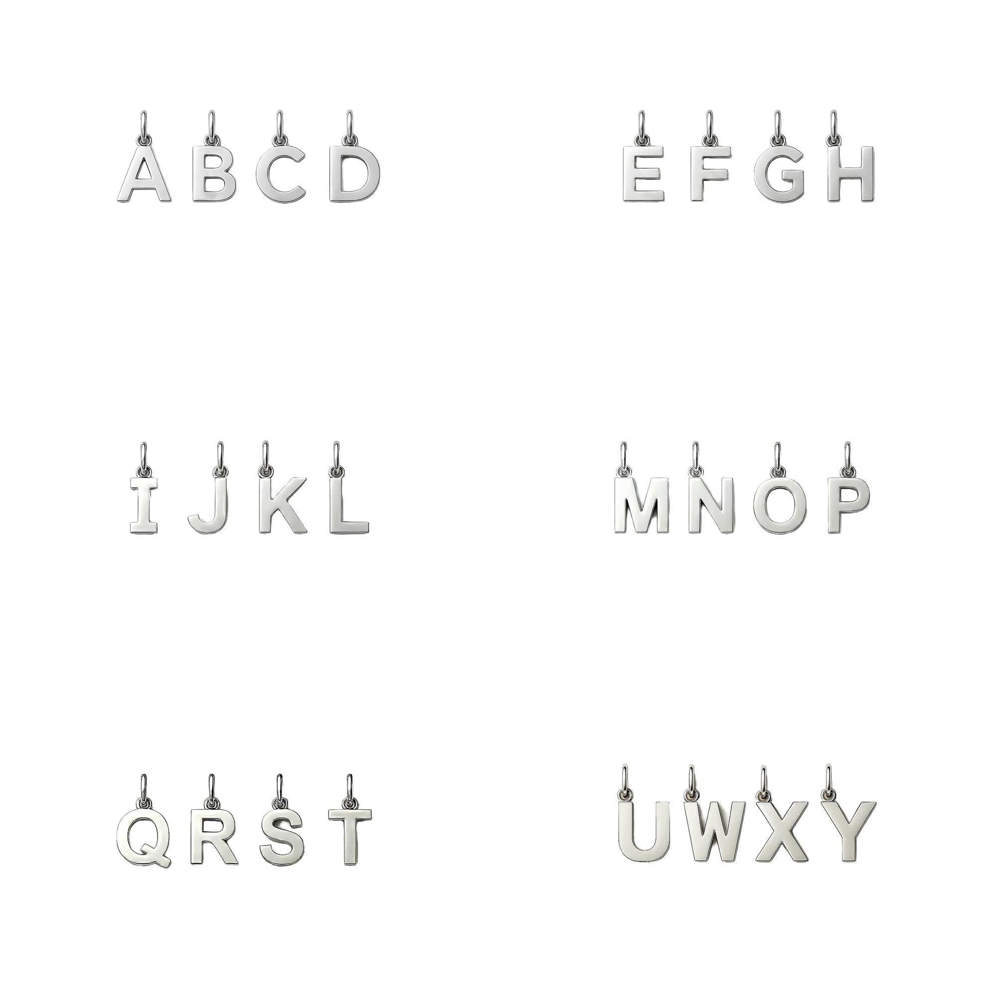 Selection of made-to-order PT950 platinum initial pendant letters