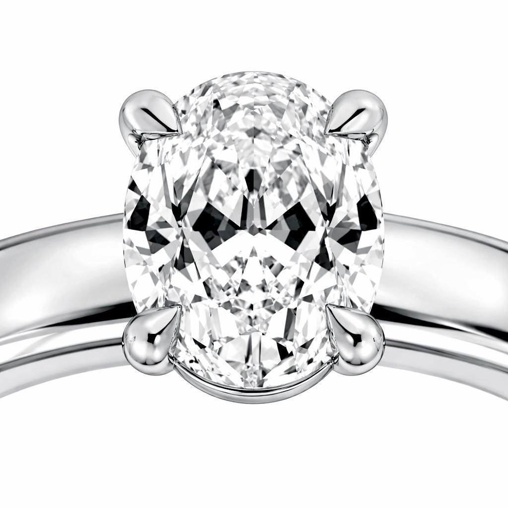 1ct oval lab diamond solitaire ring in PT950 platinum worn view