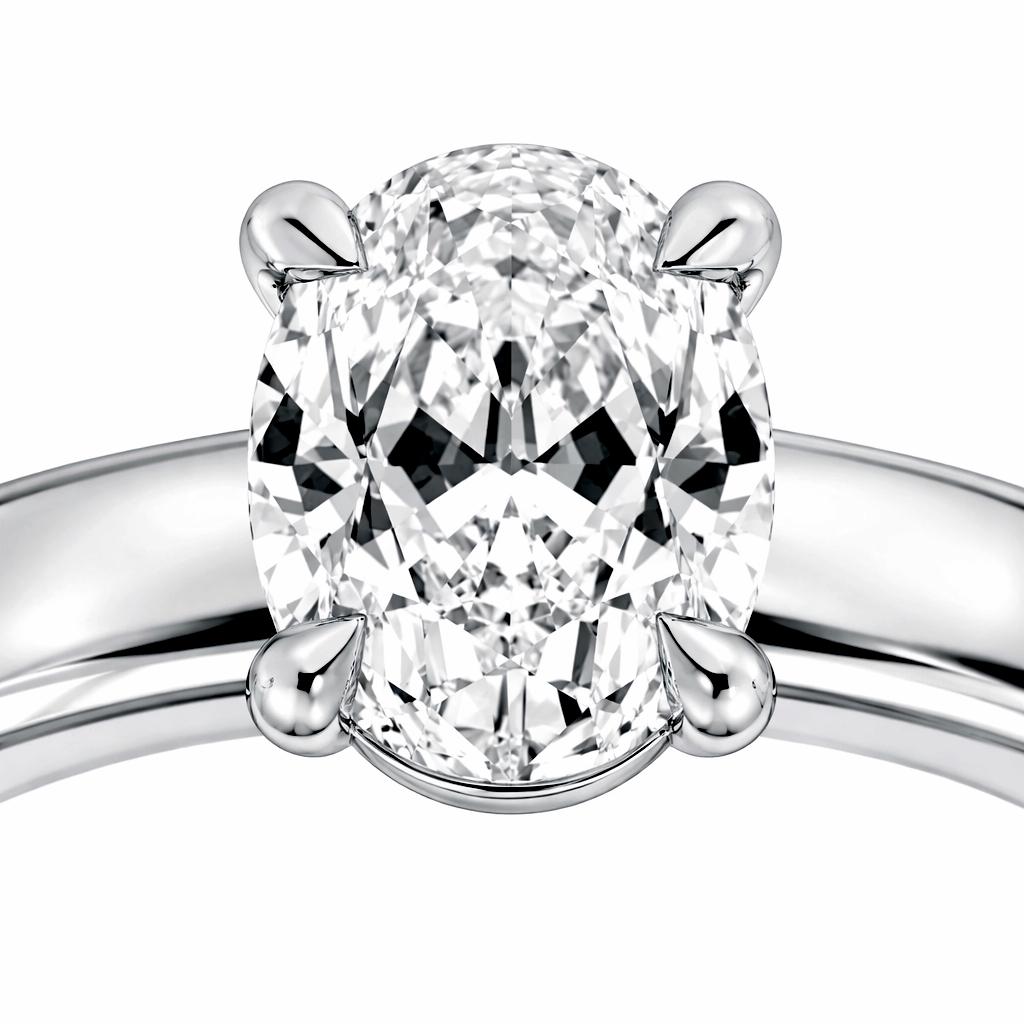 Oval lab diamond four-prong setting close-up