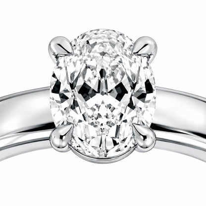Oval lab diamond four-prong setting close-up