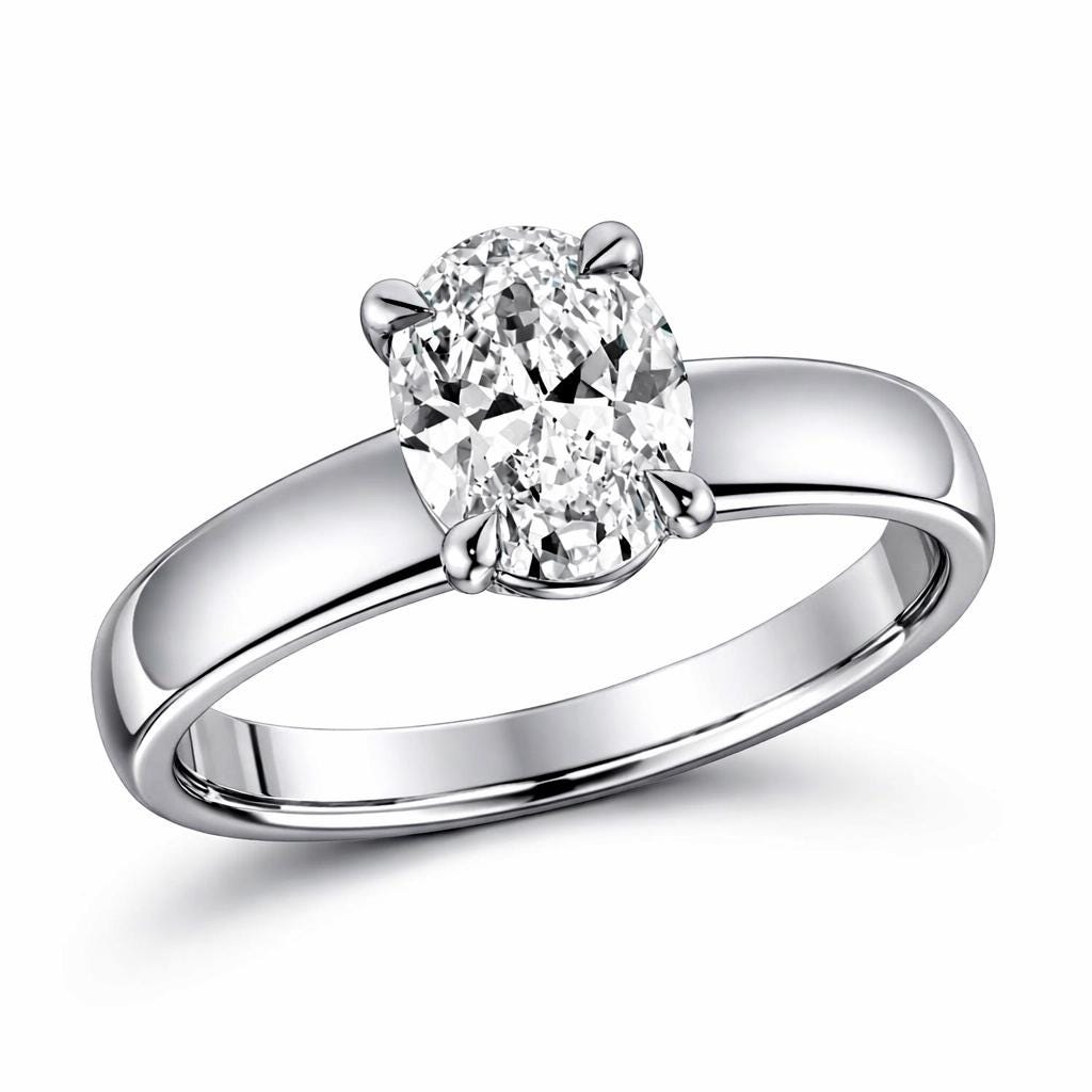 1ct oval lab diamond solitaire ring in PT950 platinum close-up detail