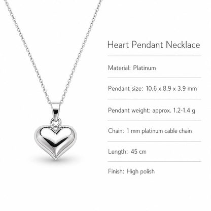 PT950 heart necklace specifications including weight, chain and 45cm length