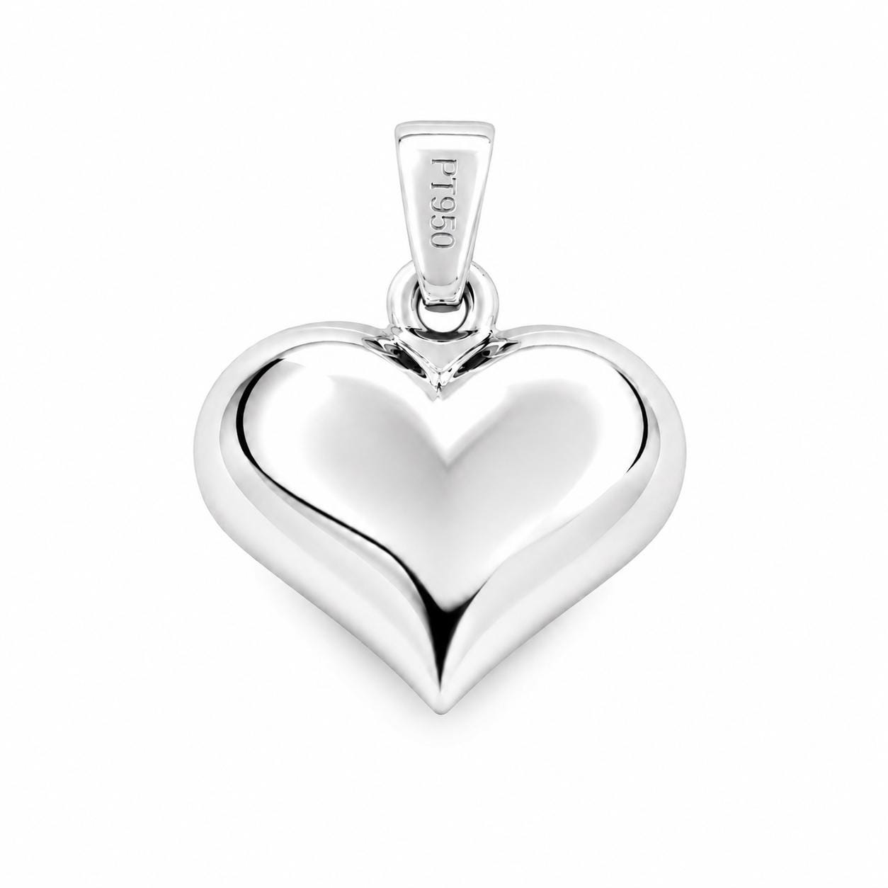 Front close-up of PT950 platinum heart pendant and stamped bail