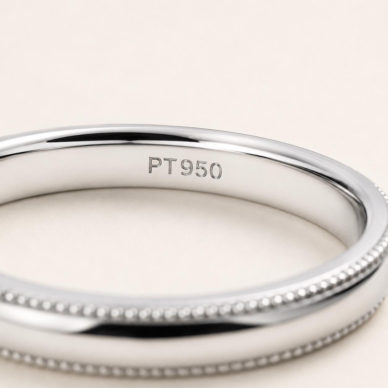 PT950 platinum milgrain wedding band 3mm close-up detail