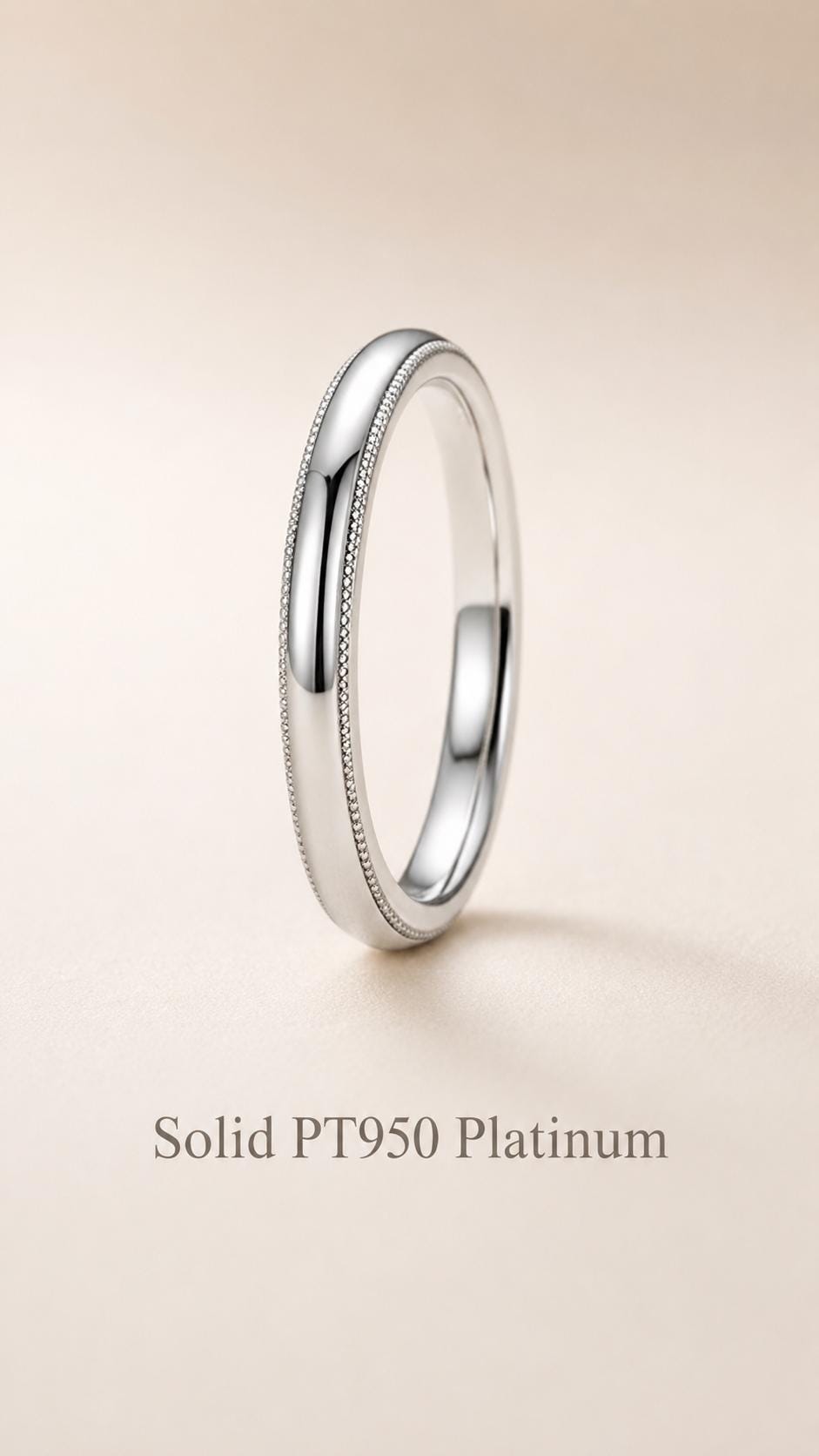 PT950 platinum milgrain wedding band 3mm scale and proportion view