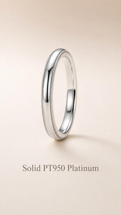 PT950 platinum milgrain wedding band 3mm scale and proportion view