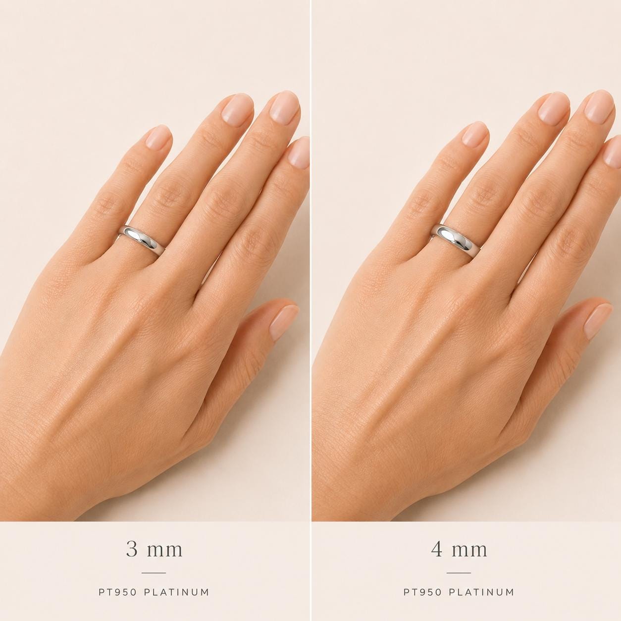 PT950 platinum court wedding band in 3mm or 4mm worn view