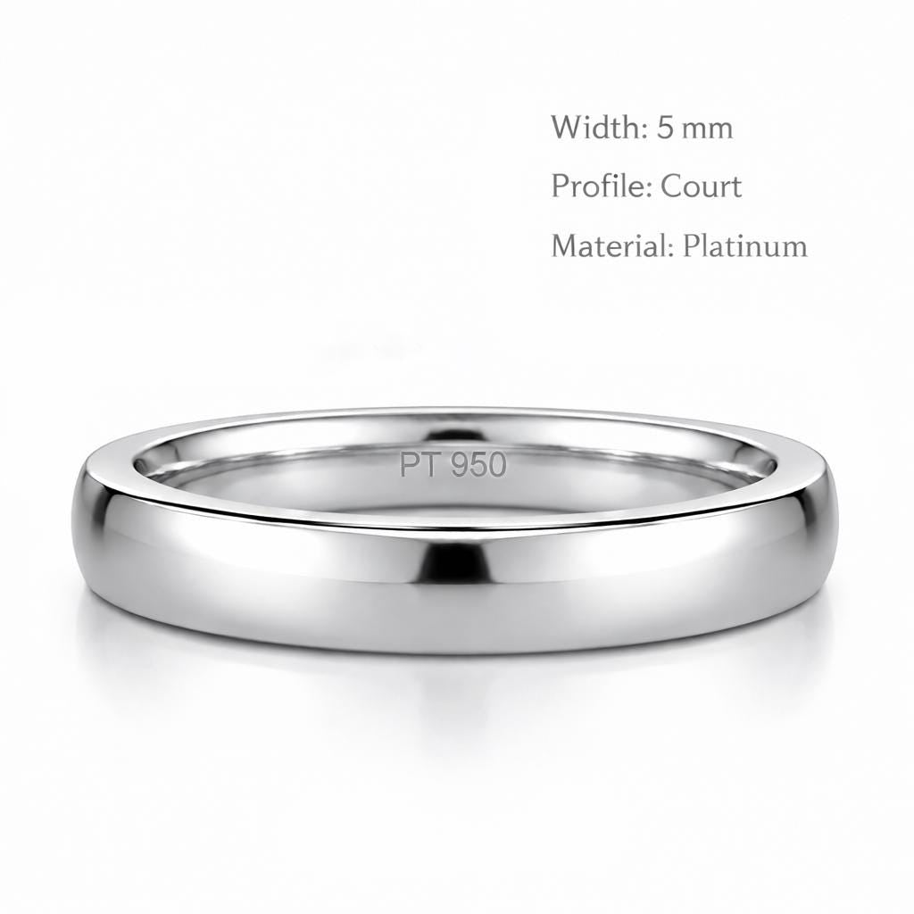 PT950 platinum court wedding band 5mm scale and proportion view