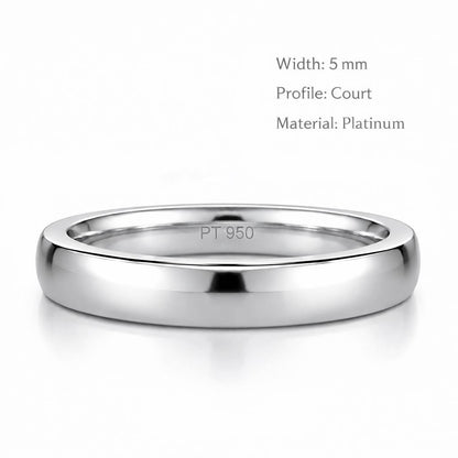 PT950 platinum court wedding band 5mm scale and proportion view