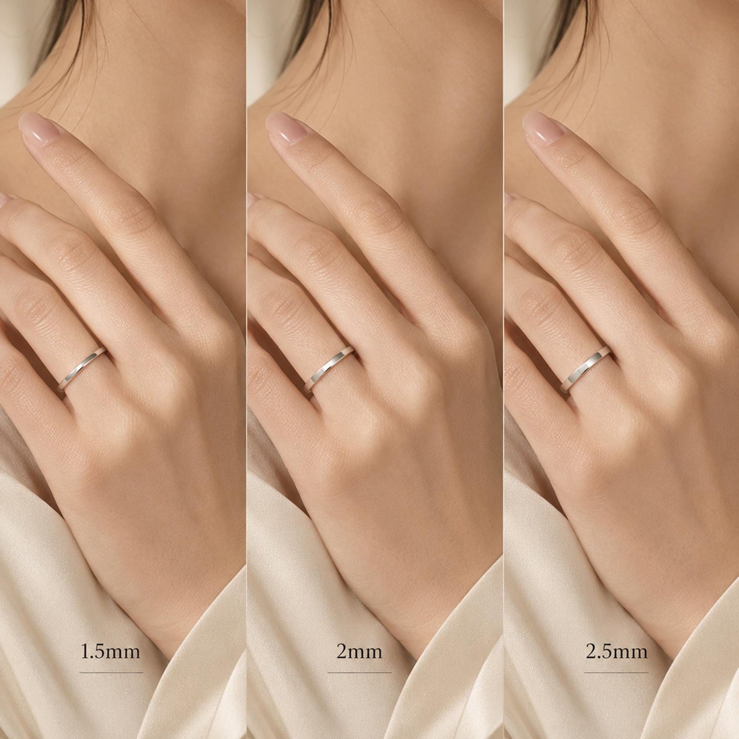 PT950 platinum flat court wedding band in 1.5mm 2mm or 2.5mm scale and proportion view