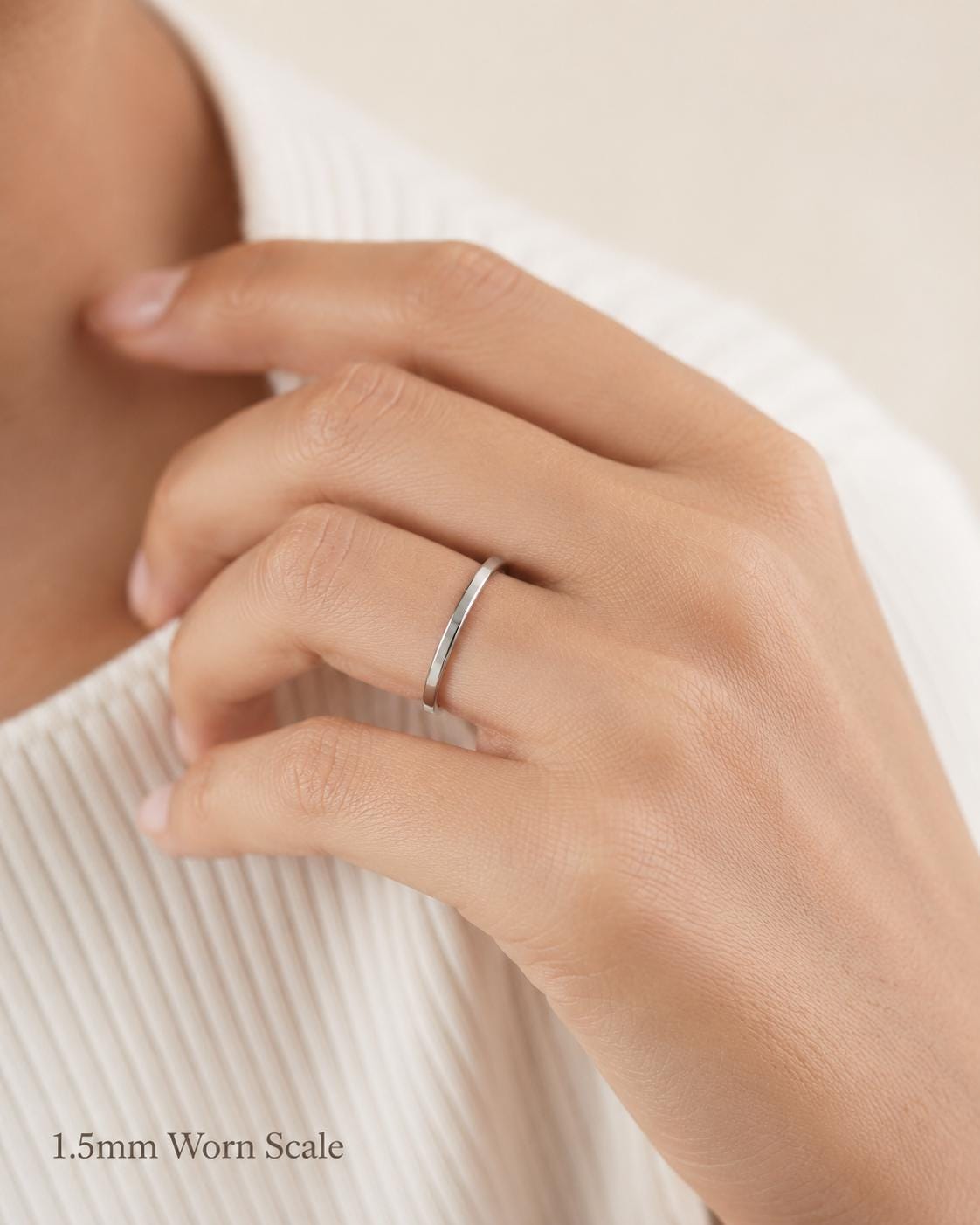 PT950 platinum flat court wedding band in 1.5mm 2mm or 2.5mm close-up detail