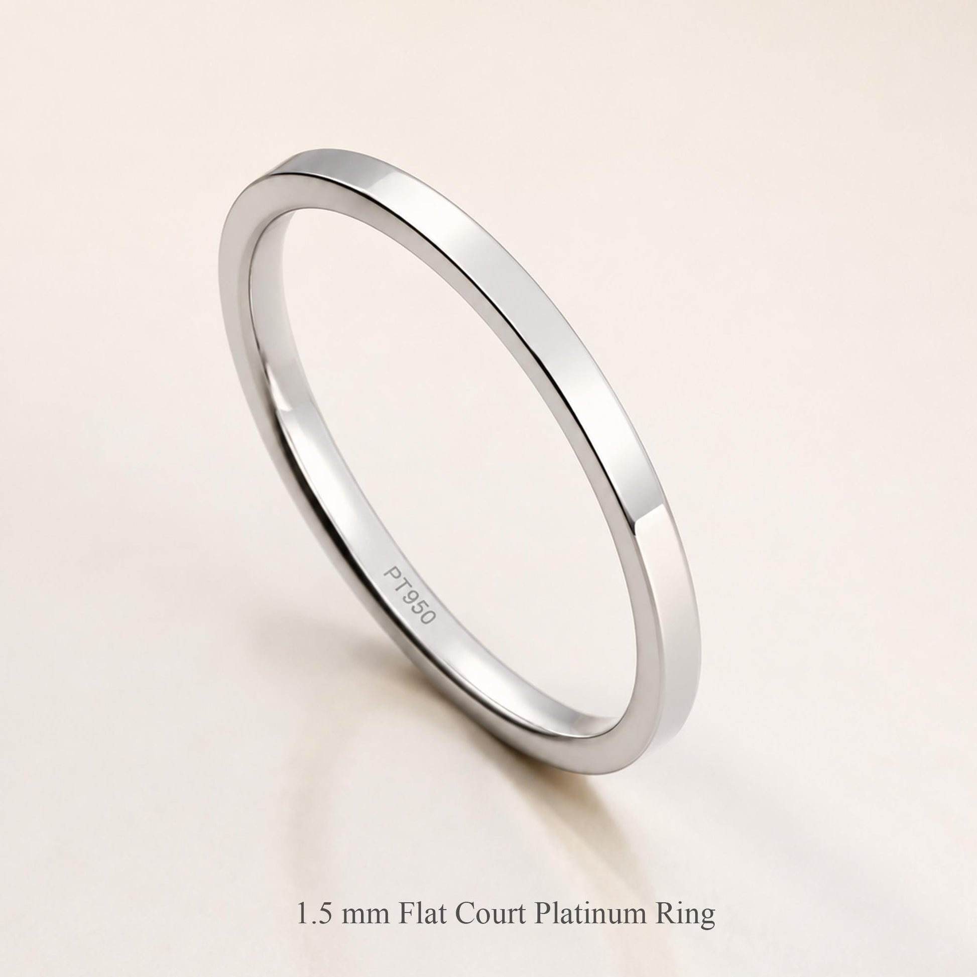 PT950 platinum flat court wedding band in 1.5mm 2mm or 2.5mm additional detail view