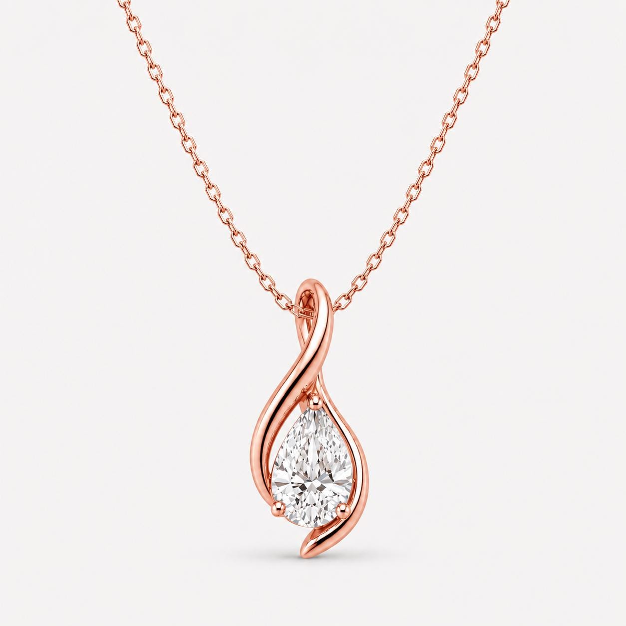 Pear lab-grown diamond twist necklace in solid 18K rose gold