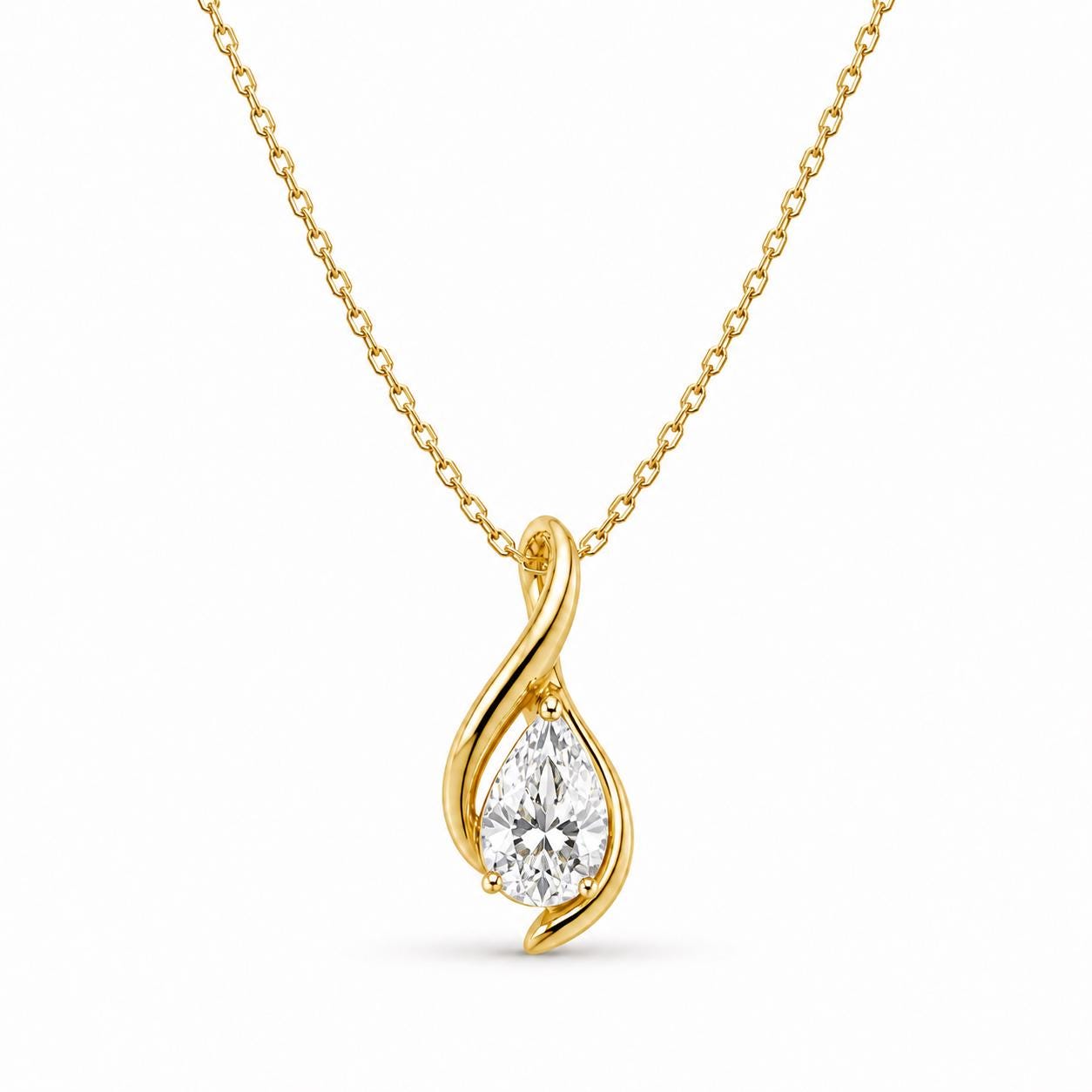 Pear lab-grown diamond twist necklace in solid 18K yellow gold