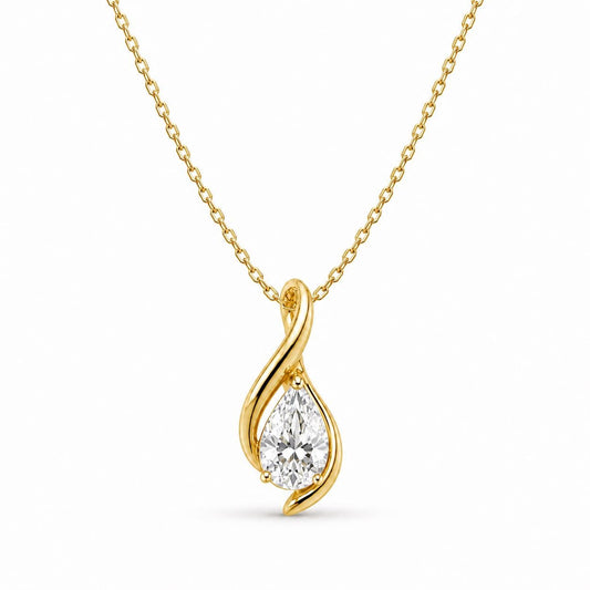 Pear lab-grown diamond twist necklace in solid 18K yellow gold