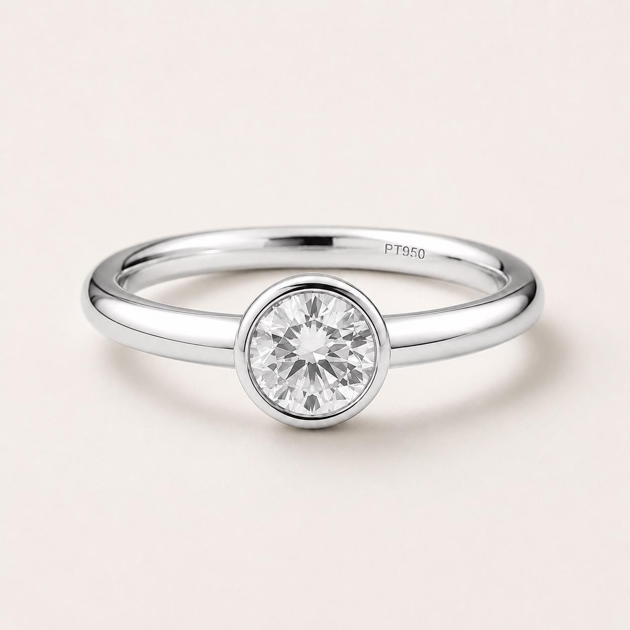 PT950 platinum bezel lab diamond ring 0.50ct scale and proportion view