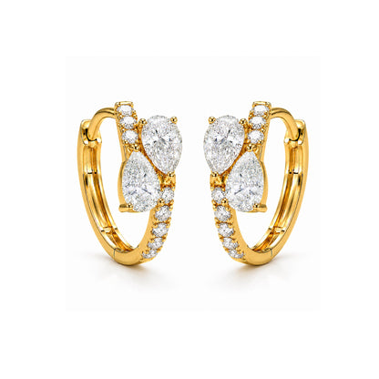 Pair of 18K yellow gold pear cluster diamond huggie earrings