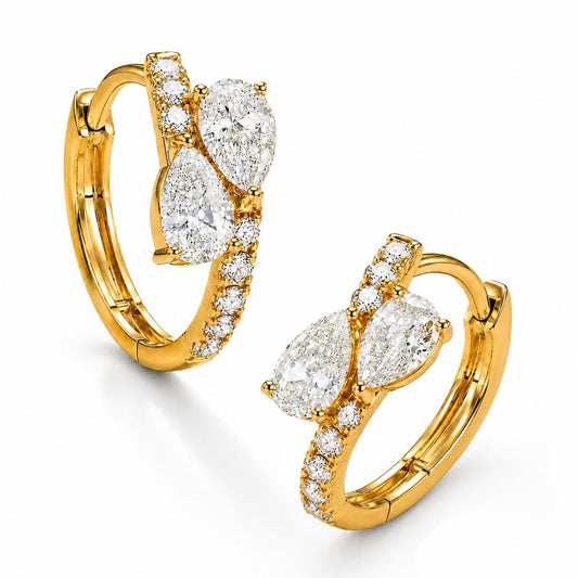 18K yellow gold pear cluster lab diamond huggie earrings