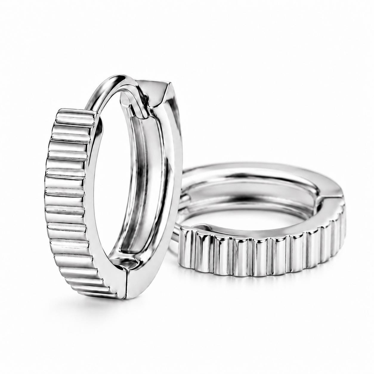 Pair of solid PT950 ridged huggie hoop earrings