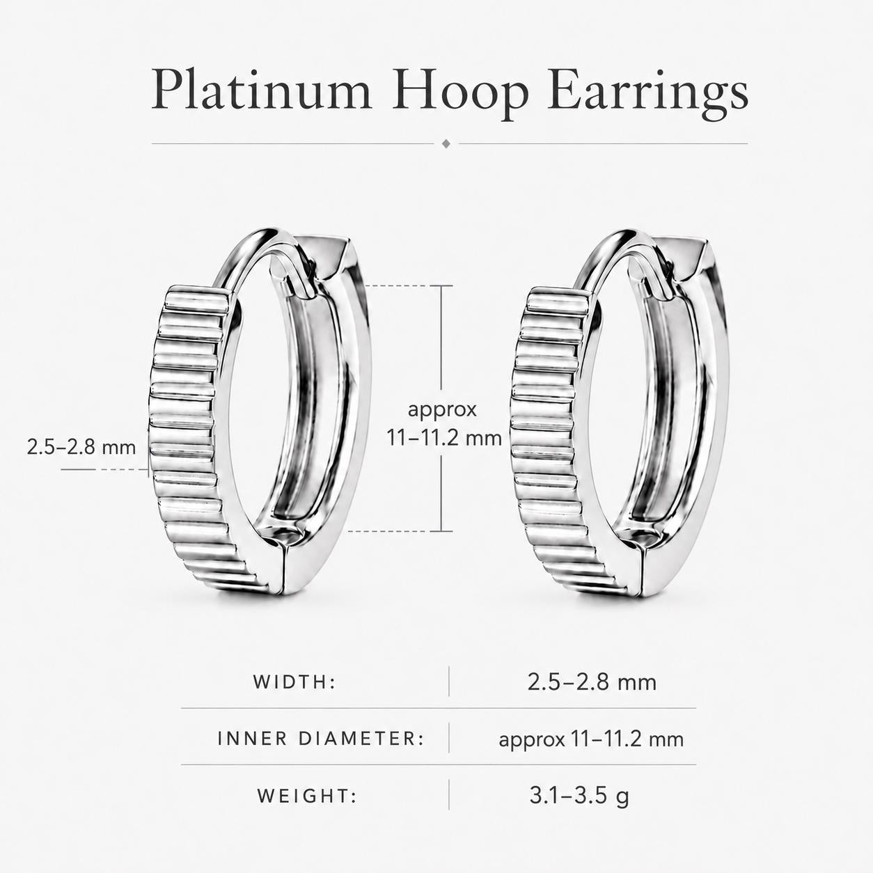 PT950 ridged huggie hoop size and weight guide