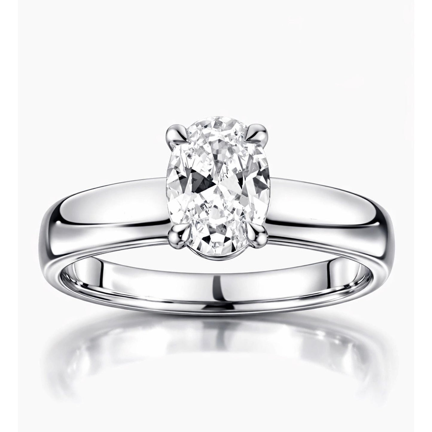1ct oval lab diamond solitaire ring in PT950 platinum front view