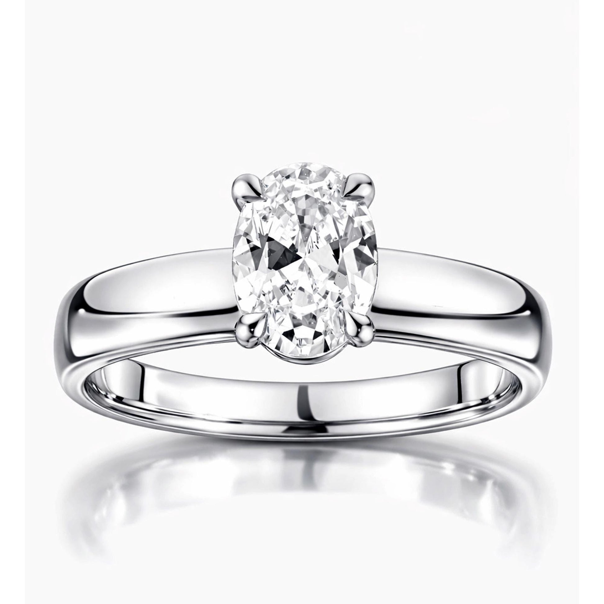 1ct oval lab diamond solitaire ring in PT950 platinum front view