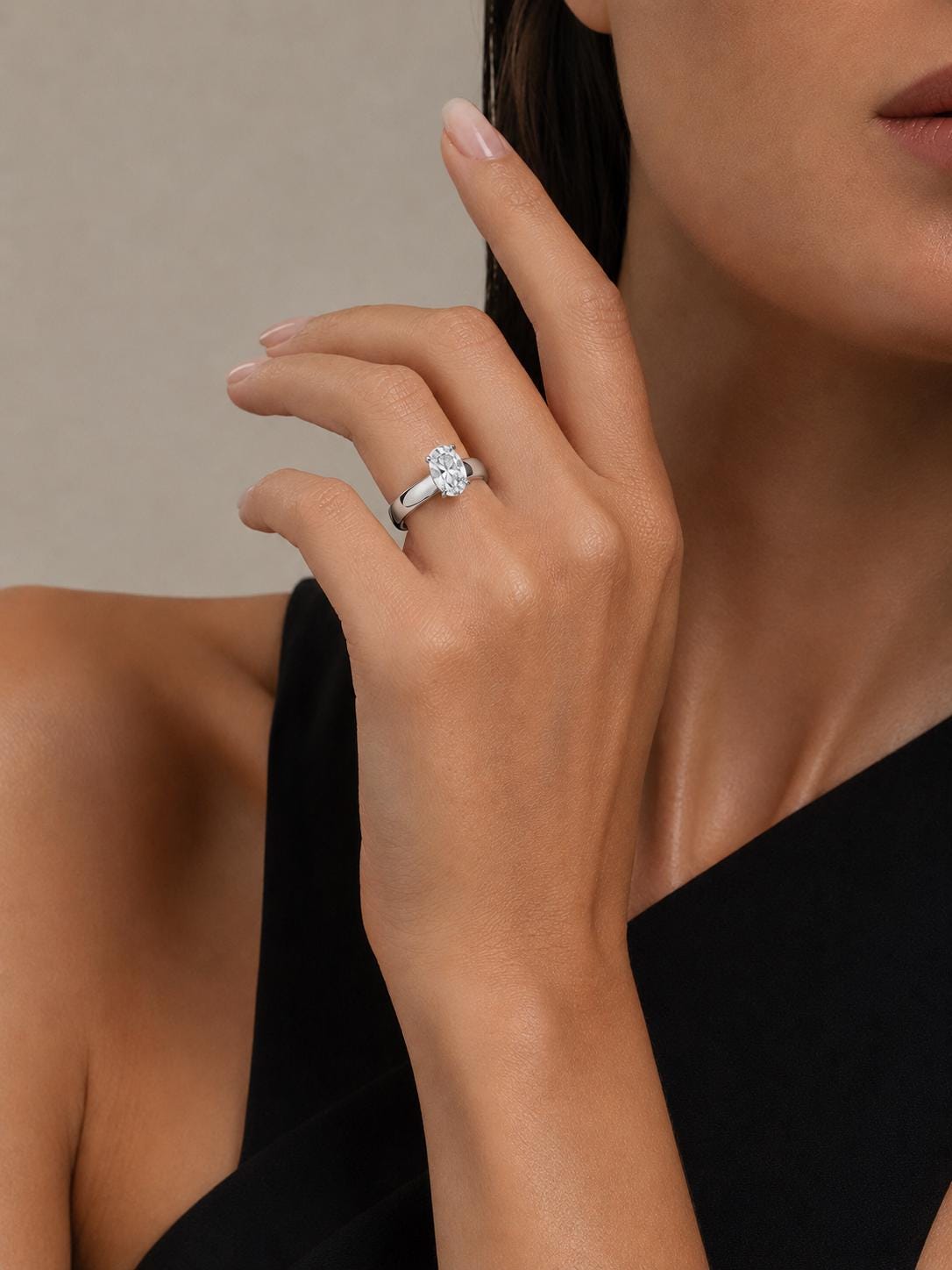 1ct oval lab diamond solitaire ring in PT950 platinum side profile
