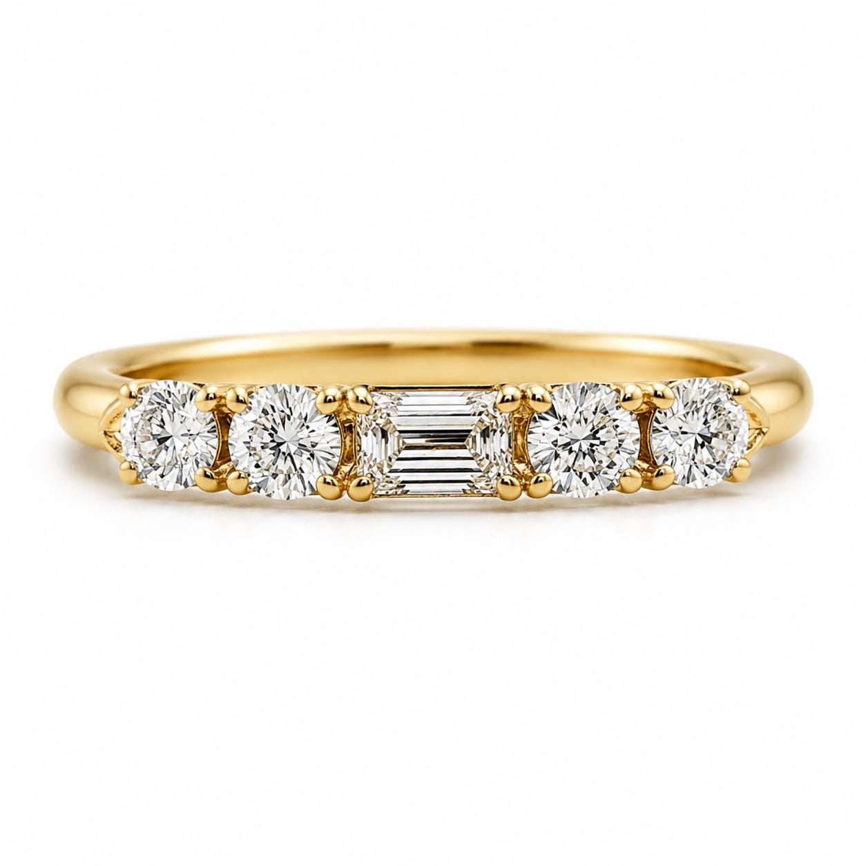 five-stone lab diamond band in PT950 platinum or 18K gold scale and proportion view