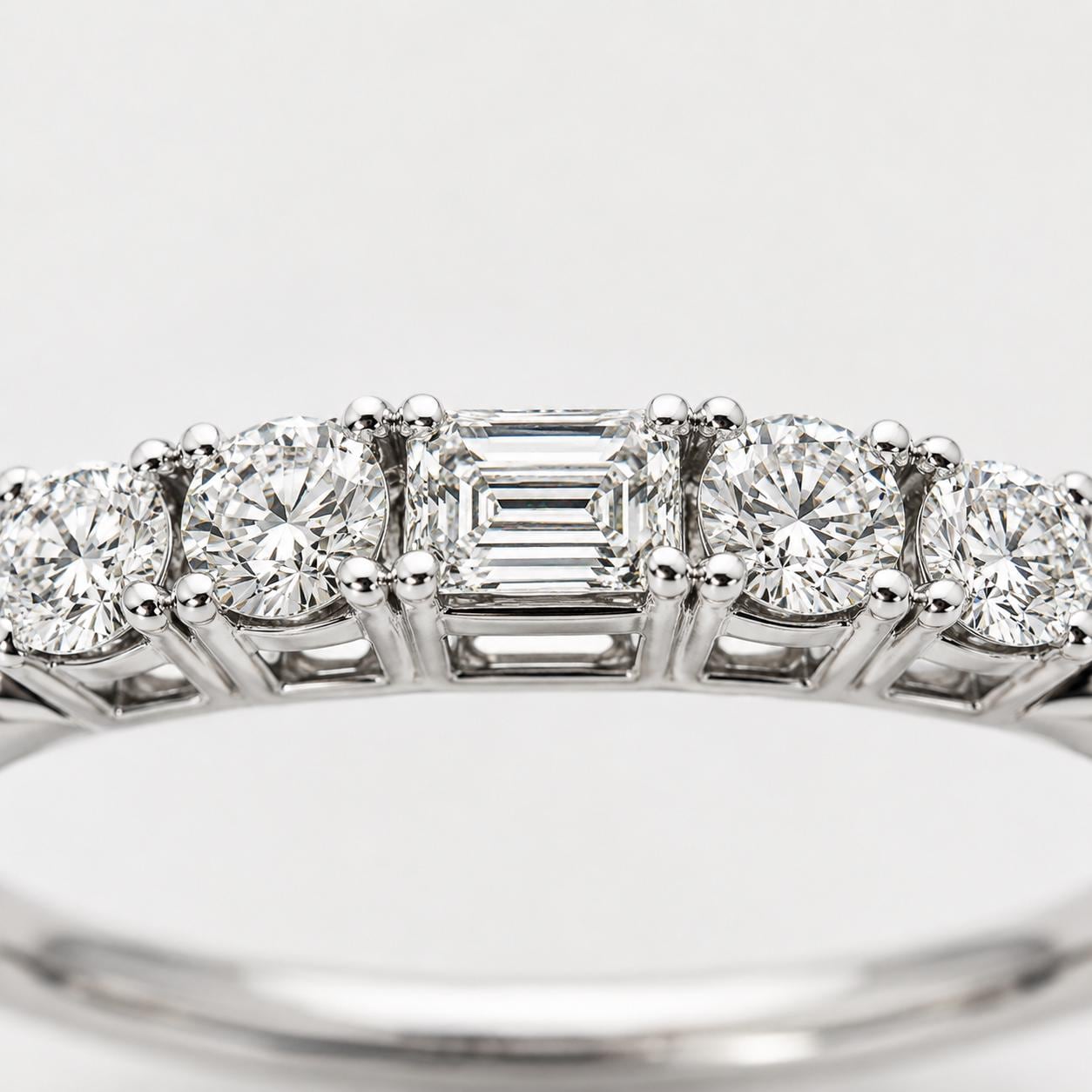 five-stone lab diamond band in PT950 platinum or 18K gold worn view