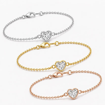 Platinum yellow gold and rose gold heart bracelet options