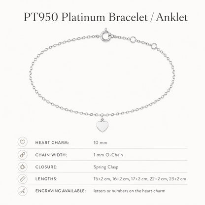 PT950 heart bracelet and anklet size guide