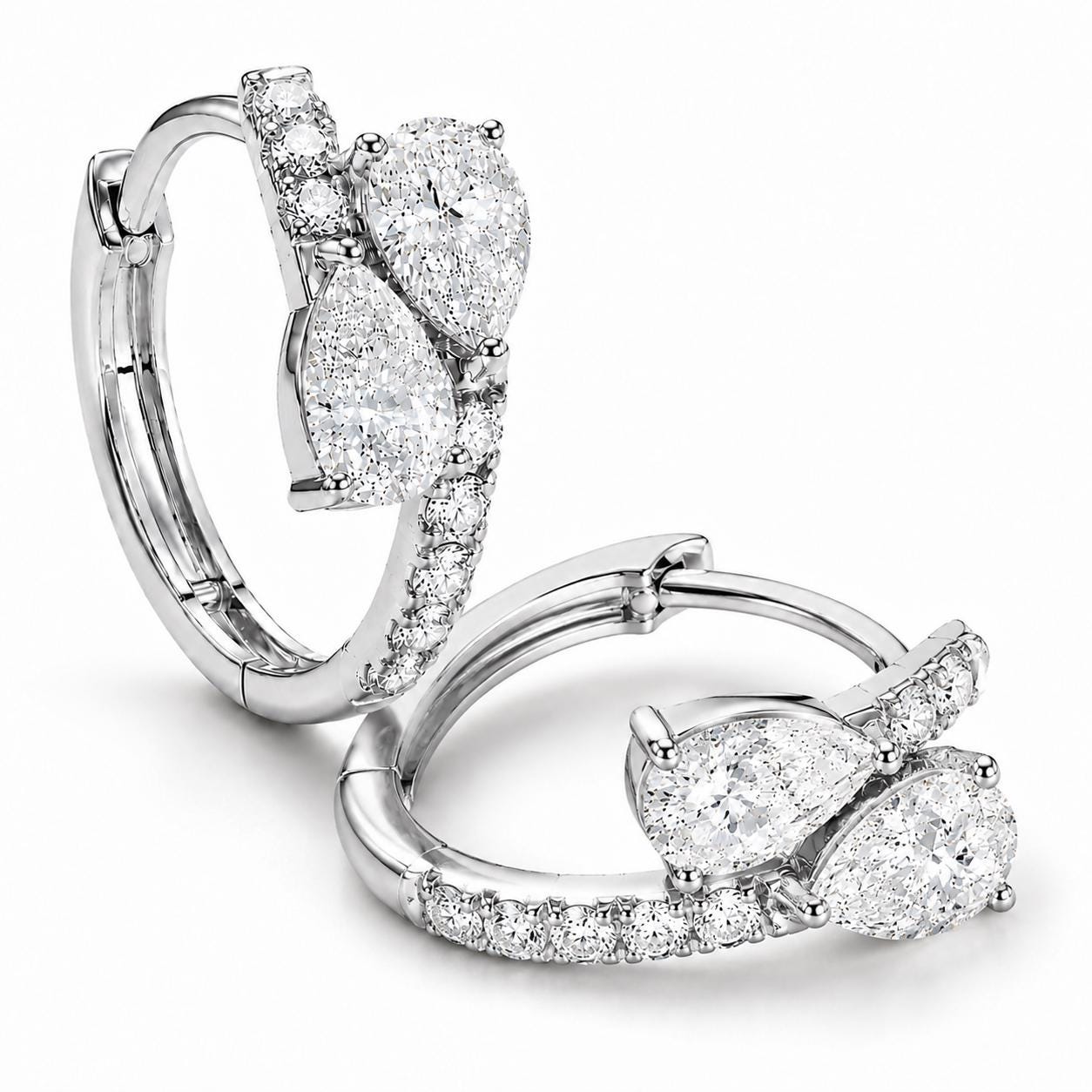 Open PT950 pear cluster lab diamond huggie earrings