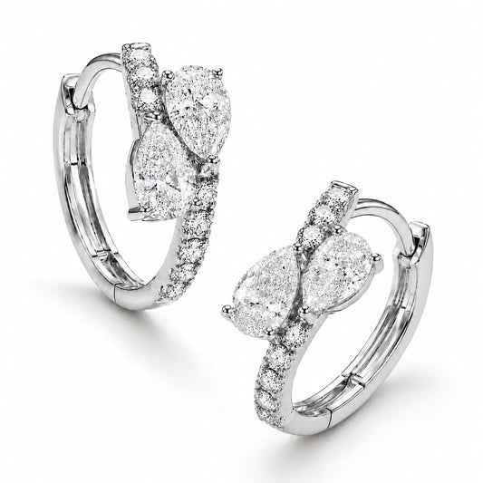 PT950 platinum pear cluster lab diamond huggie earrings