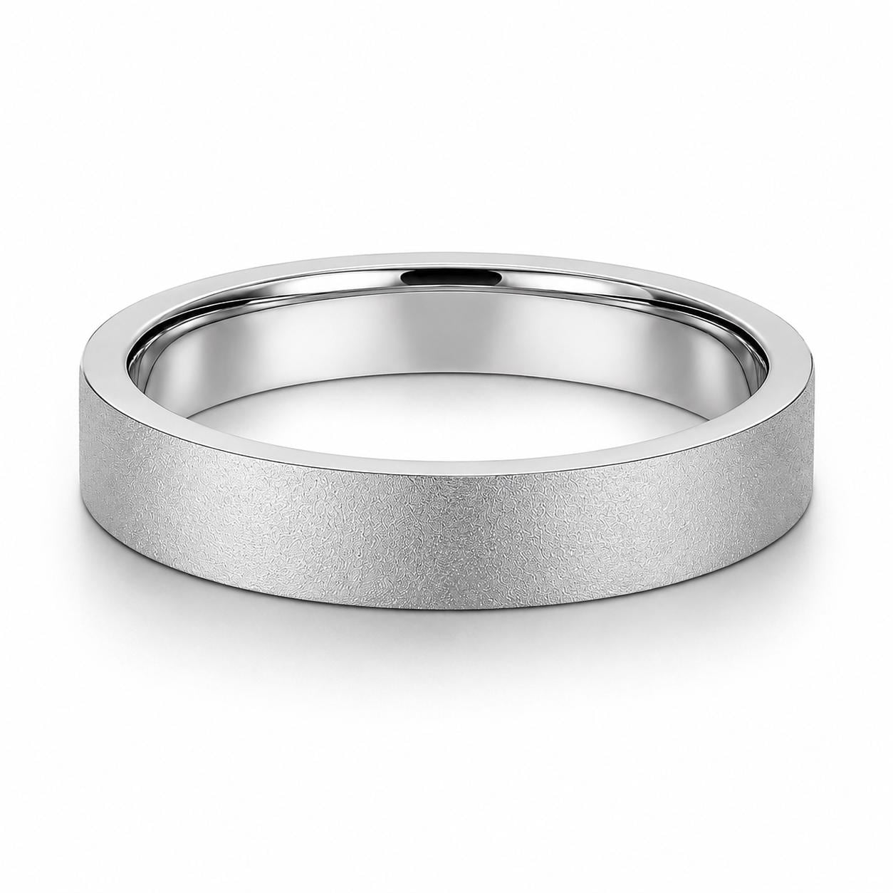 PT950 platinum sandblasted wedding band 5mm on-hand view