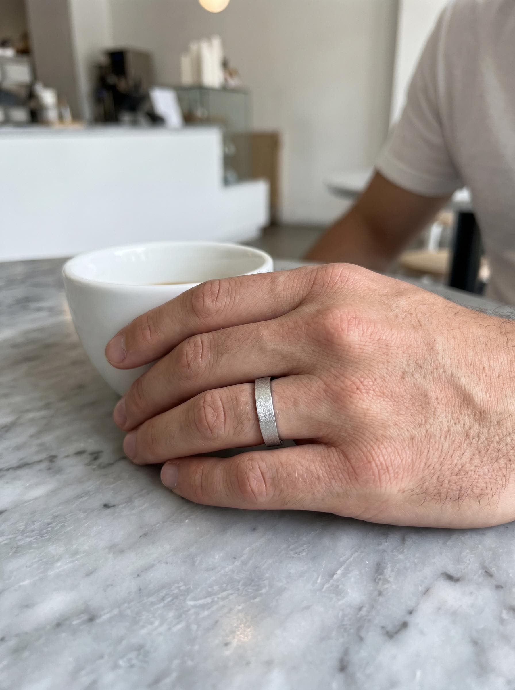PT950 platinum sandblasted wedding band 5mm side profile
