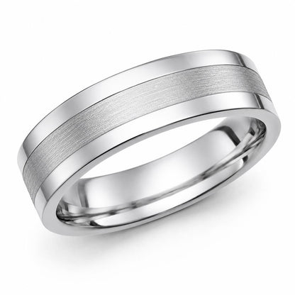 PT950 platinum brushed centre wedding band 6mm close-up detail