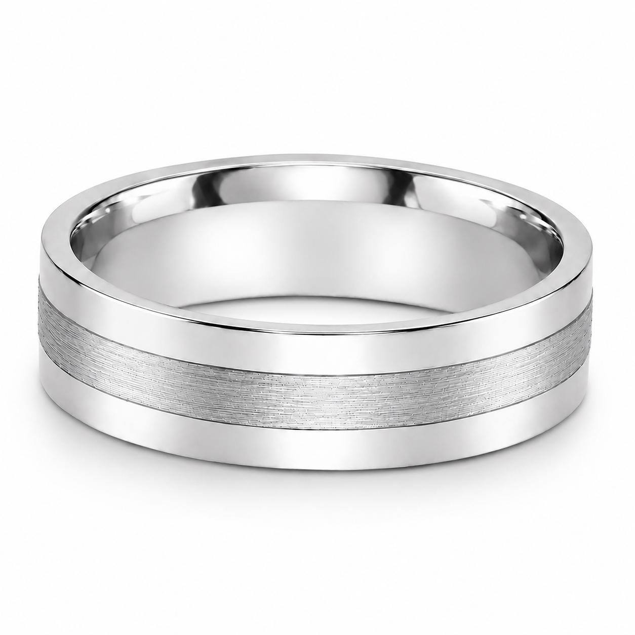 PT950 platinum brushed centre wedding band 6mm setting and finish detail