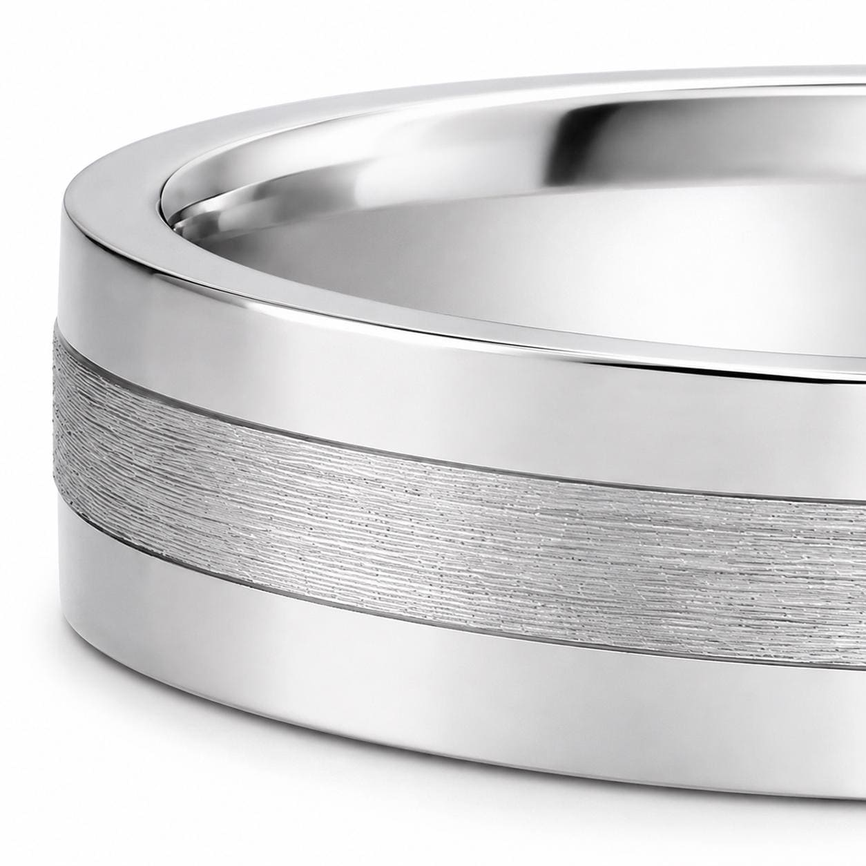 PT950 platinum brushed centre wedding band 6mm worn view