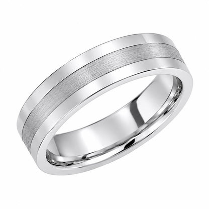 PT950 platinum brushed centre wedding band 6mm on-hand view