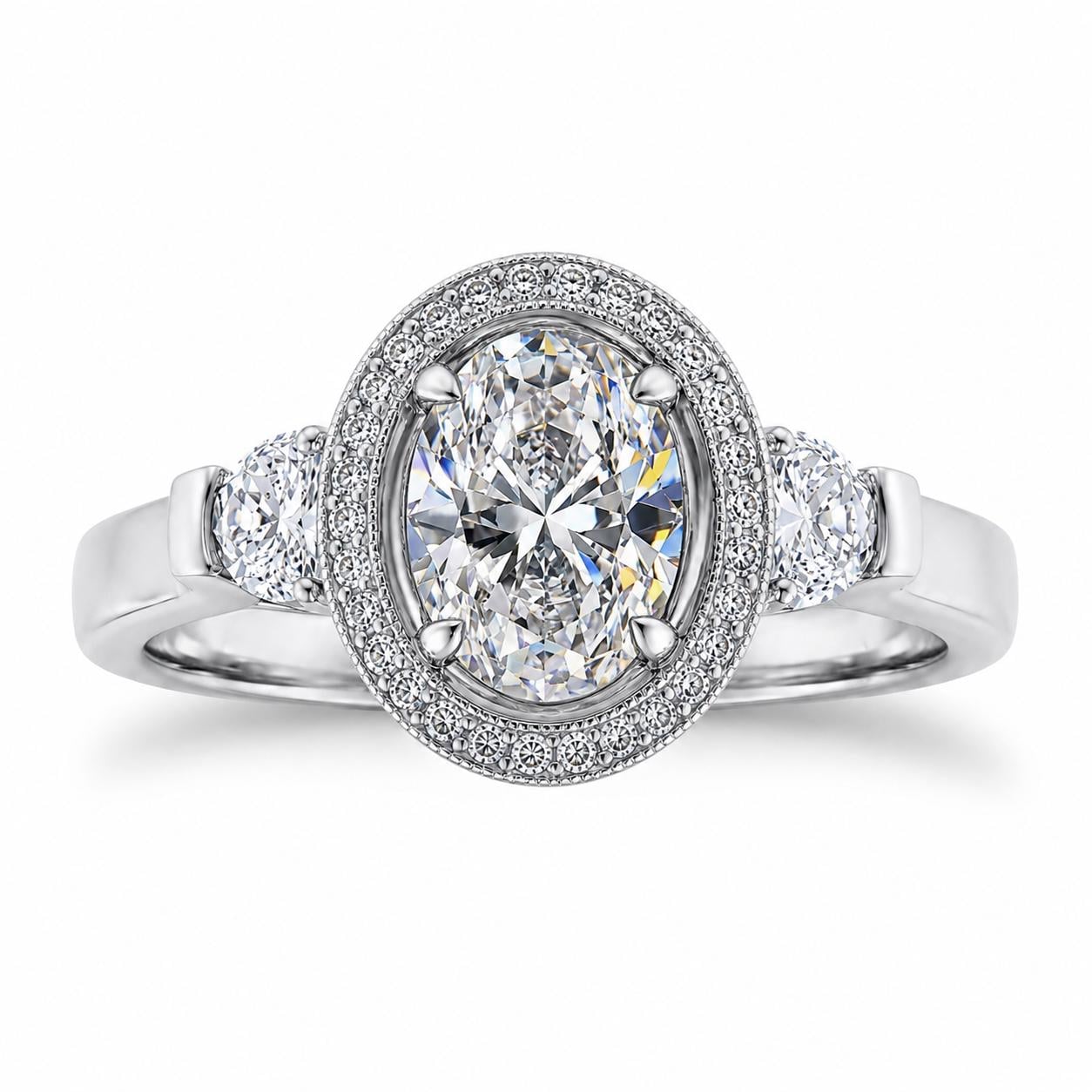 2.75ct oval lab diamond halo ring in PT950 platinum front view