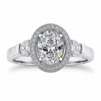 2.75ct oval lab diamond halo ring in PT950 platinum front view