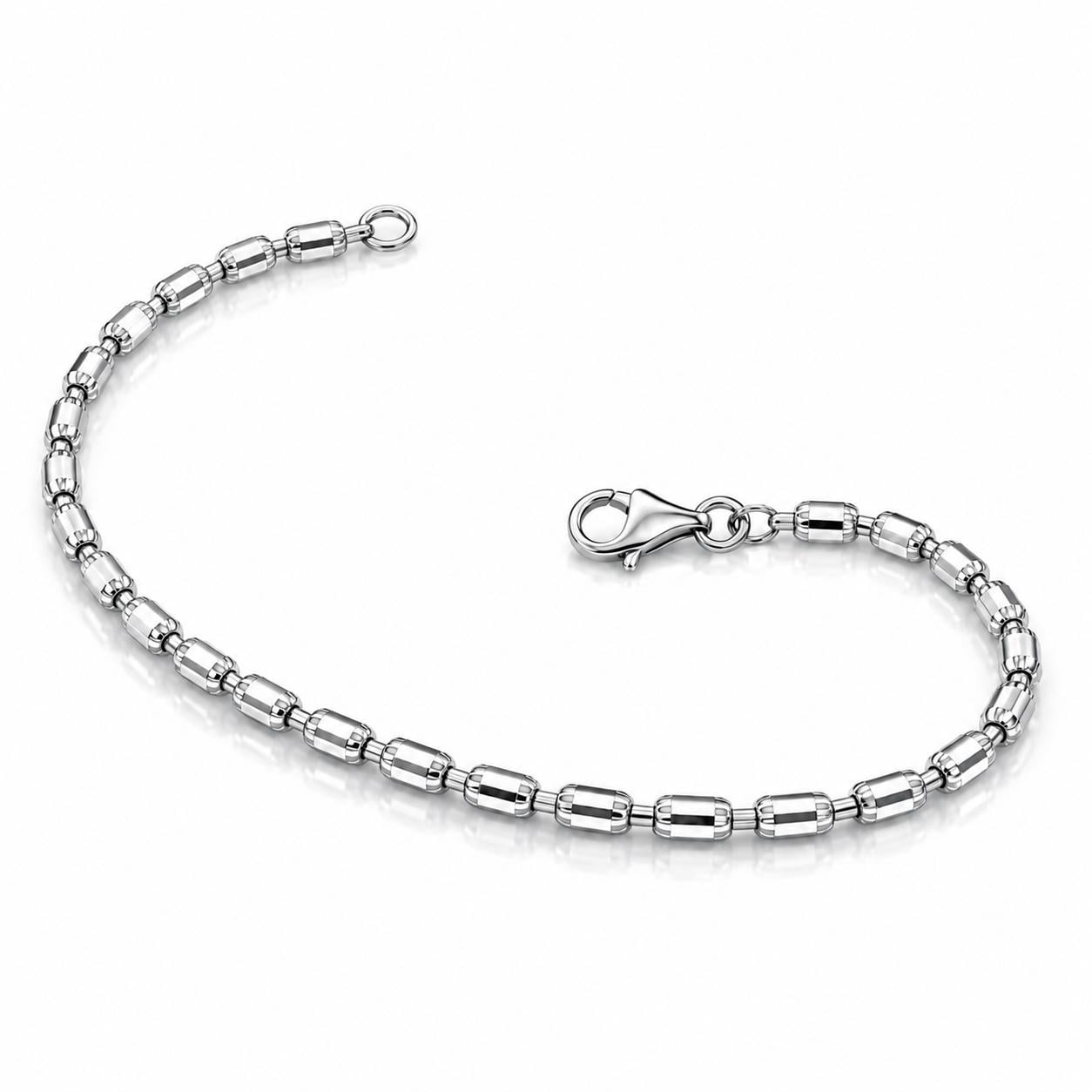 Open view of polished PT950 platinum barrel link bracelet