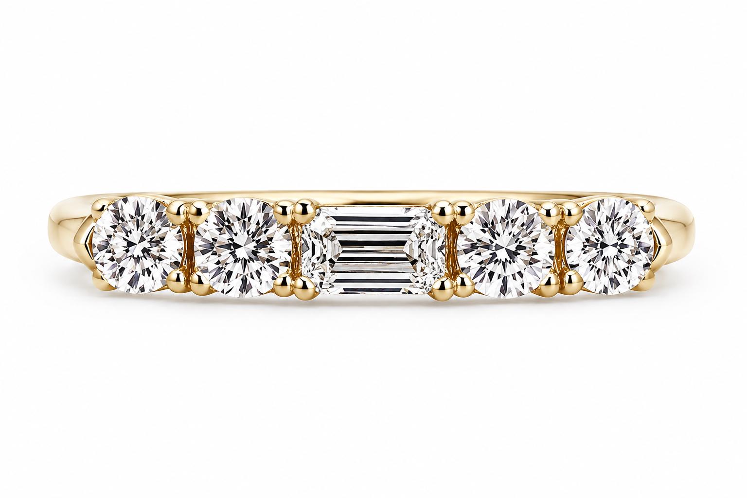 five-stone lab diamond band in PT950 platinum or 18K gold on-hand view