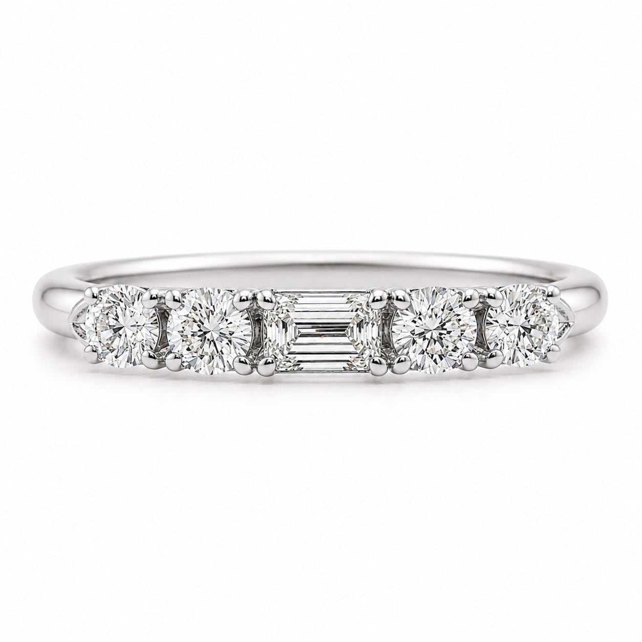 five-stone lab diamond band in PT950 platinum or 18K gold front view