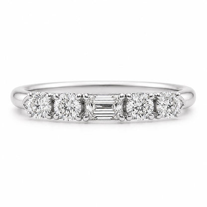 five-stone lab diamond band in PT950 platinum or 18K gold front view