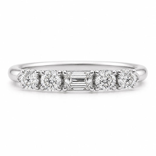 five-stone lab diamond band in PT950 platinum or 18K gold front view