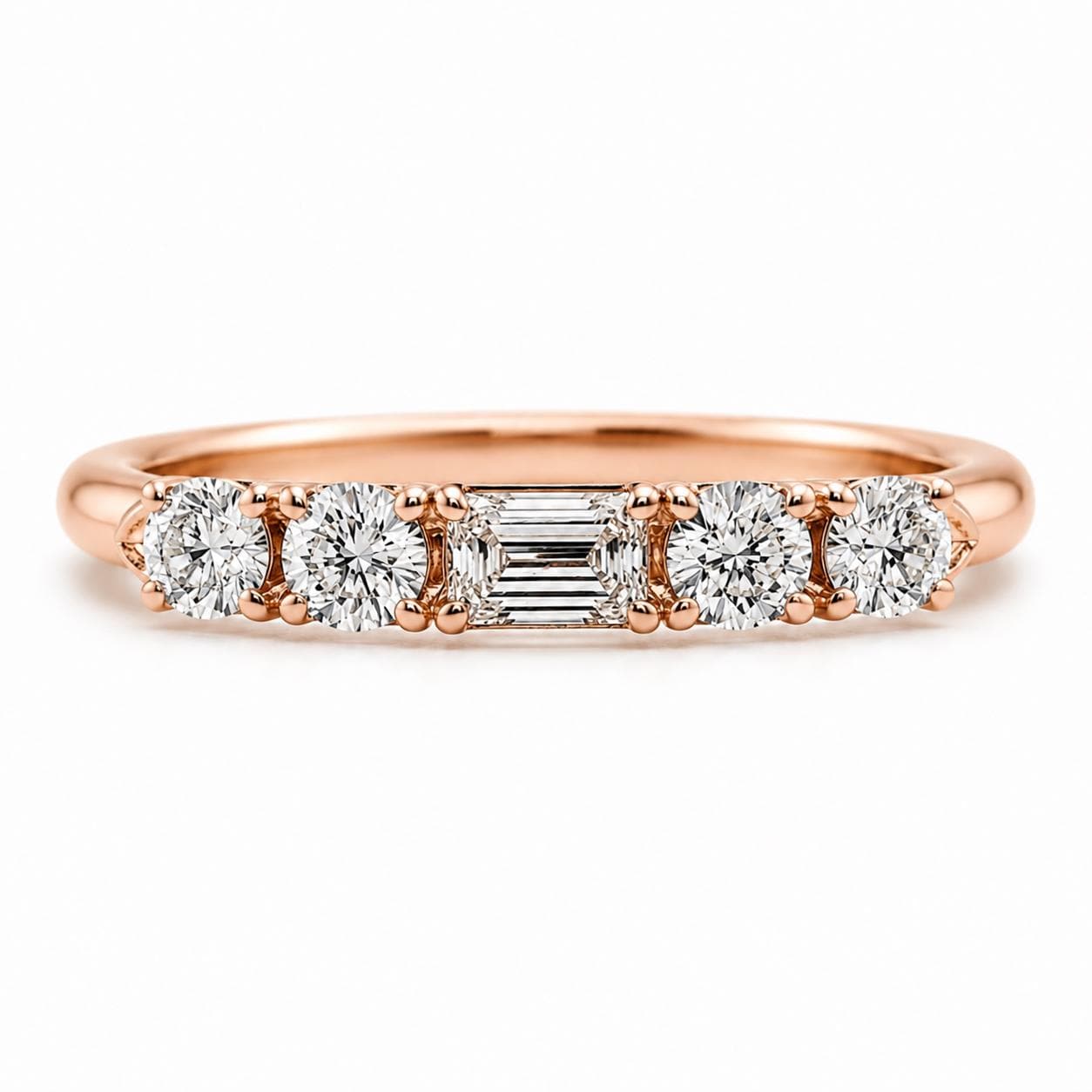 five-stone lab diamond band in PT950 platinum or 18K gold setting and finish detail
