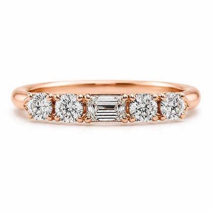 five-stone lab diamond band in PT950 platinum or 18K gold setting and finish detail