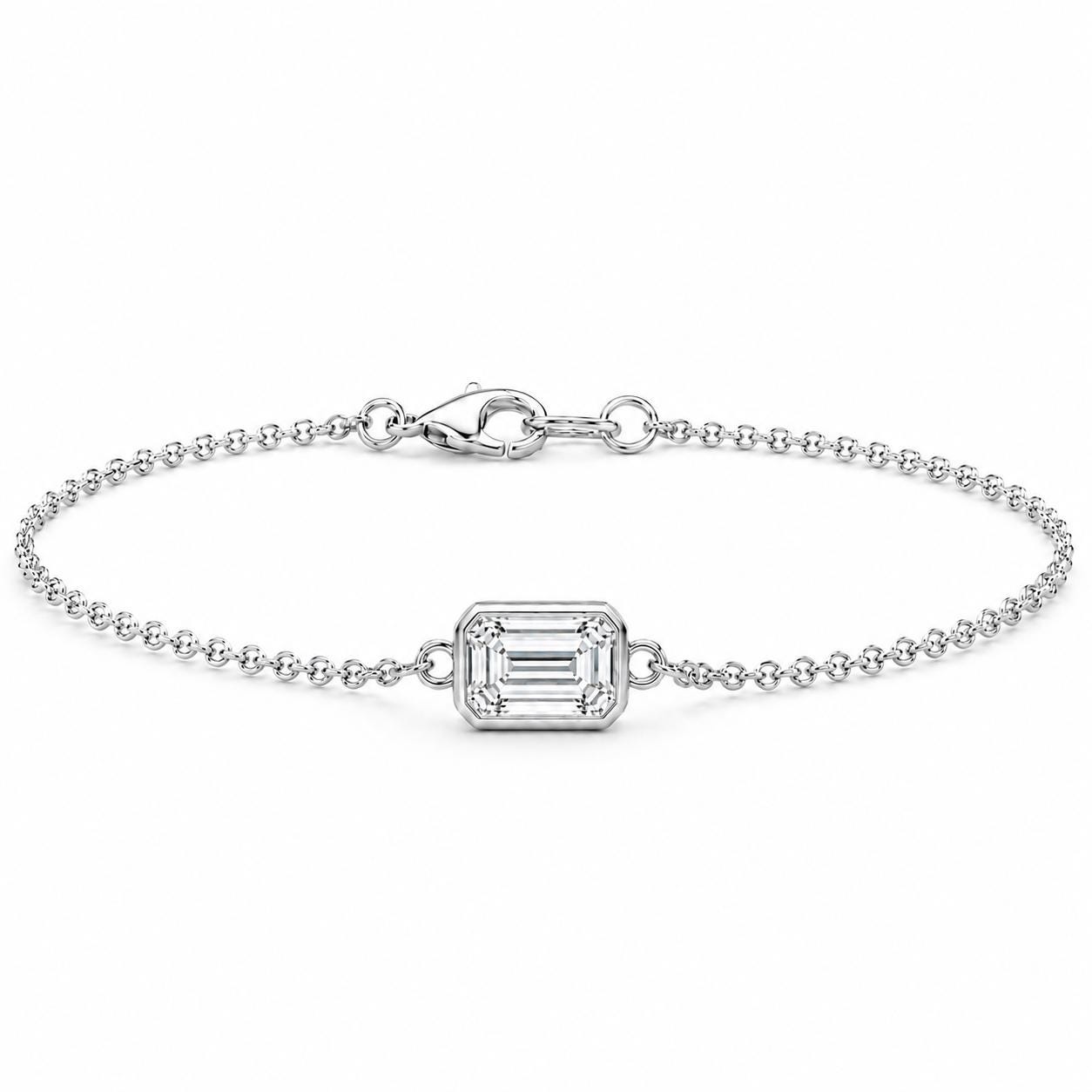 PT950 platinum emerald-cut lab diamond bracelet on white